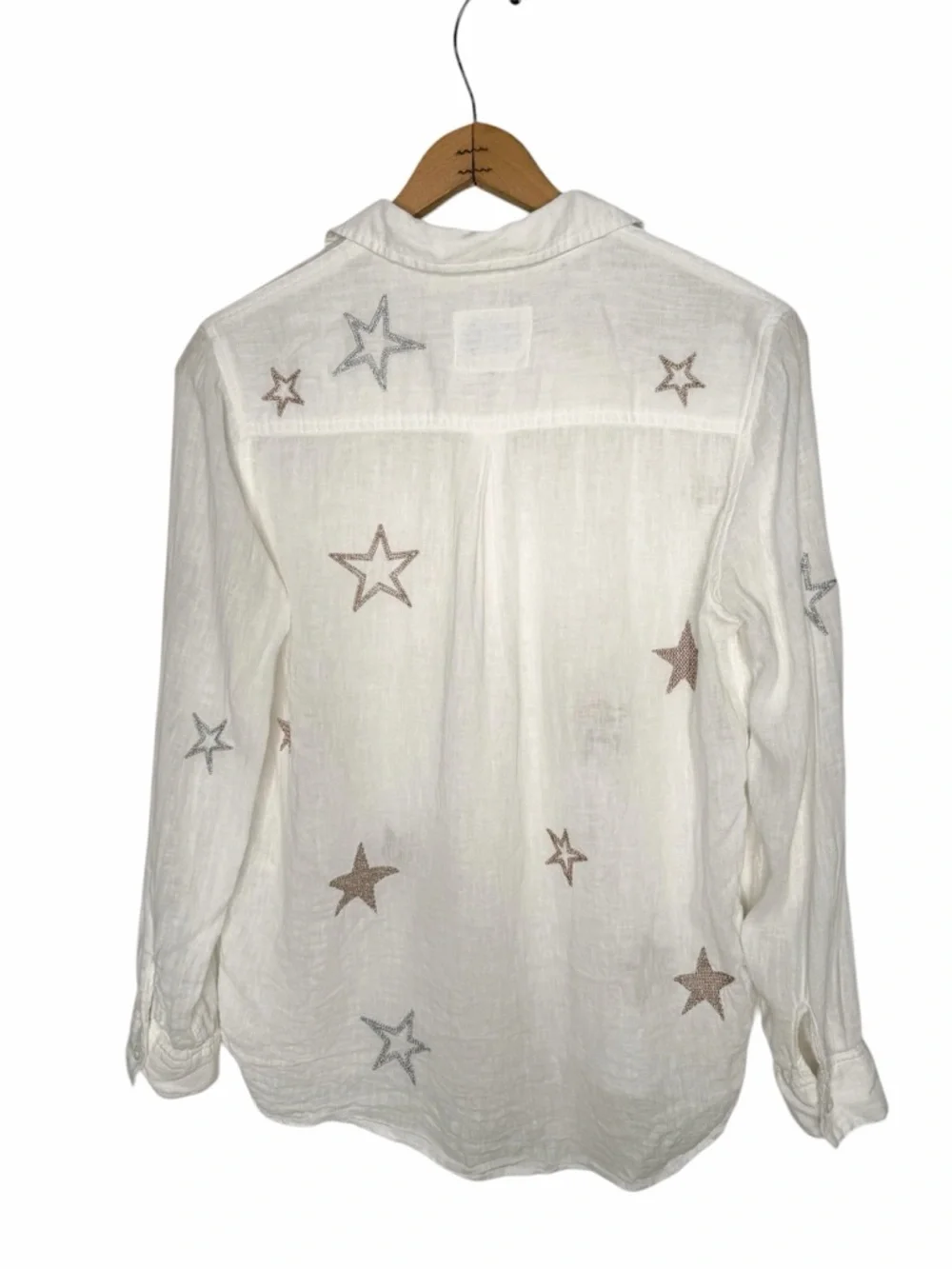 RAILS Charli White & Rose Gold Star Embroidery Linen Blend Button Down Size XS - Picture 4 of 9